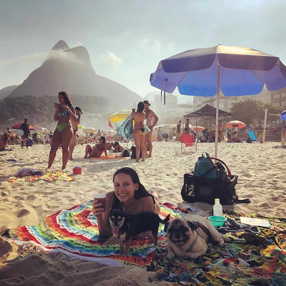 Boogie and family at Ipanema beach.