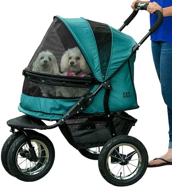 The Pet Gear NO-ZIP Double Pet Stroller.