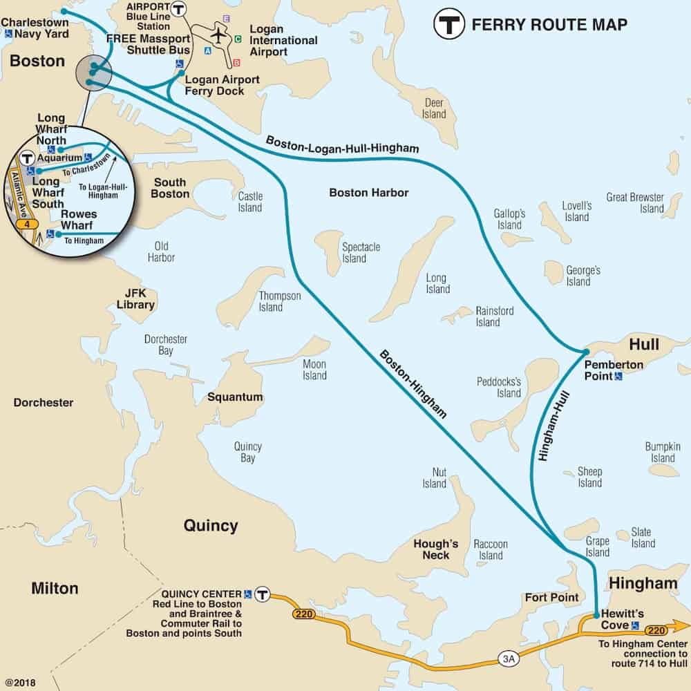 The MBTA Ferry routes.